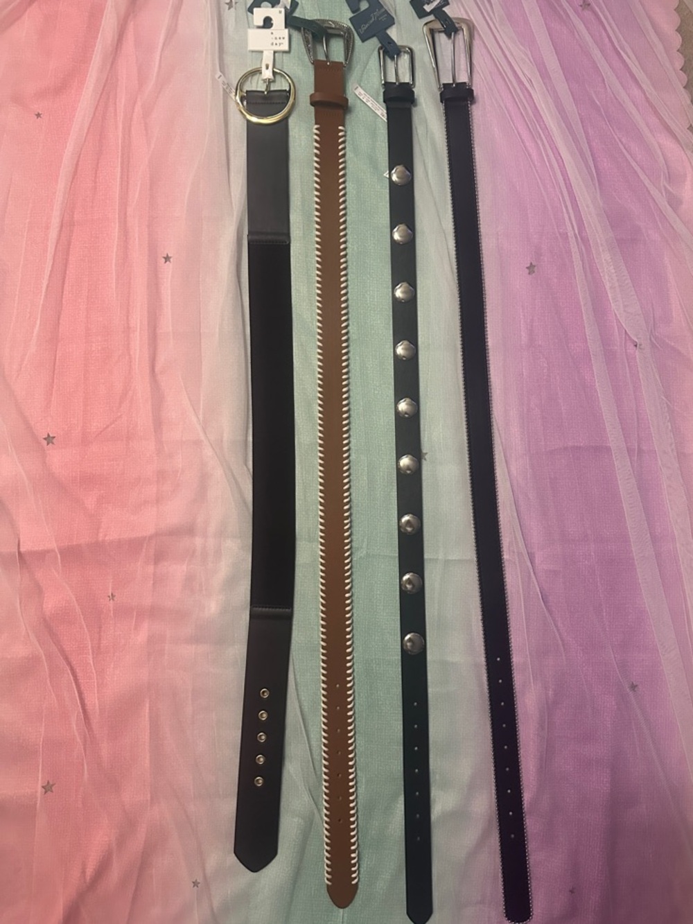 Set of 4 Fashion Belts - Brown, Black & Studded Black